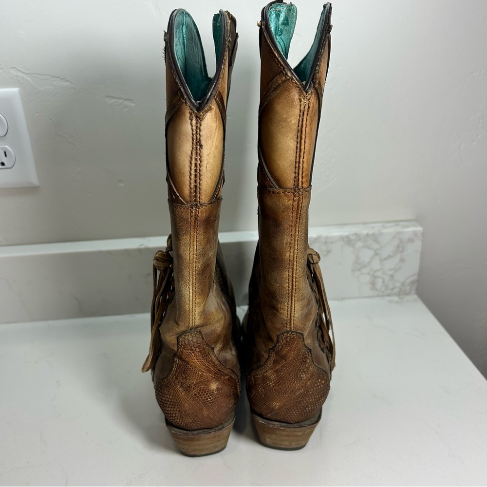 Women’s Corral Honey Lizard Laser Overlay and Lace Up Boots 9M Snip Toe Zip - Picture 7 of 12